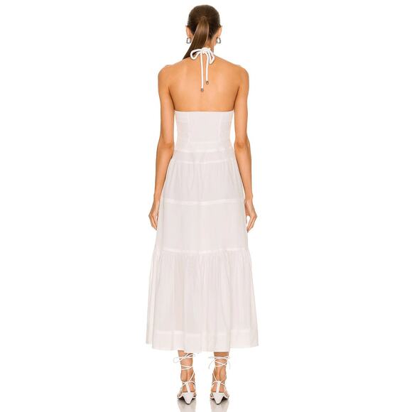 A.L.C. Adelle Dress Halter Tiered Smocked Maxi in White Ivory Shirred Voile Day - Picture 3 of 12